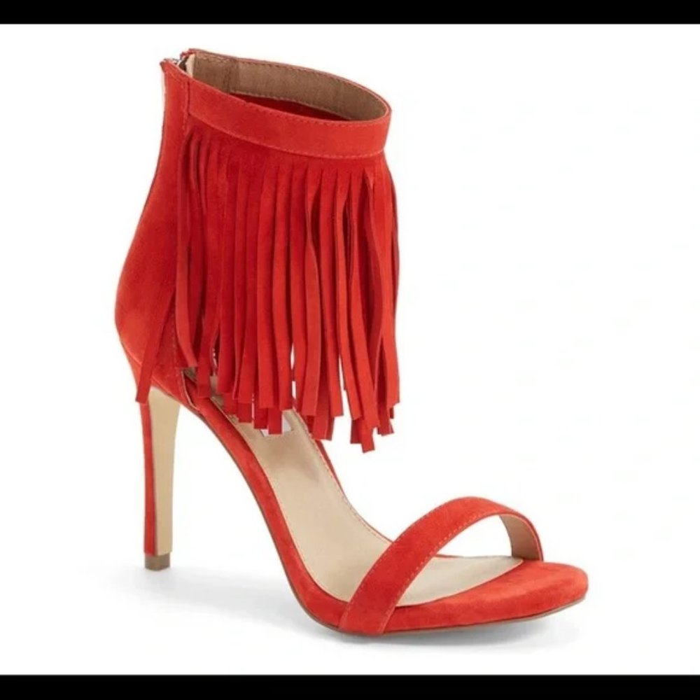 NWT Steve Madden 'Staarz' Ankle Fringe Sandal - Red Coral
